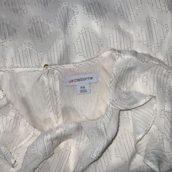 Liz Claiborne White Ruffle Sheer Pattern Blouse Size XXL - Picture 4 of 4